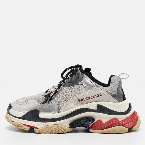 Balenciaga Silver Faux Leather and Mesh Triple S Sneakers Size 38 - Balenciaga - Modalova