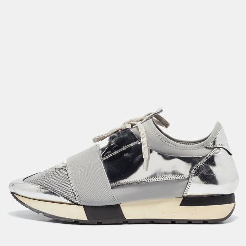 Balenciaga Silver Leather and Mesh Race Runner Low Top Sneakers Size 41 - Balenciaga - Modalova