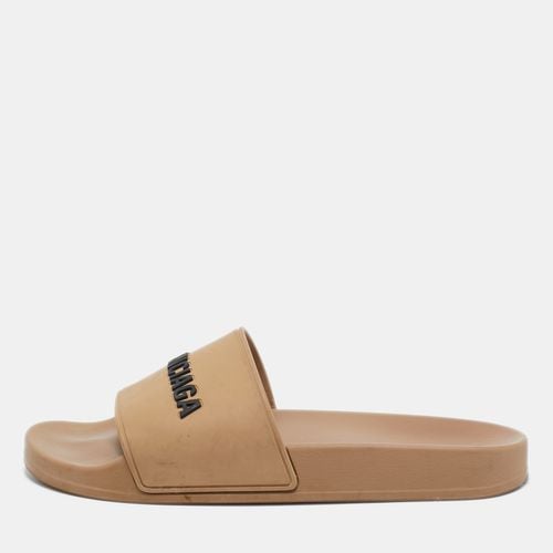 Balenciaga Beige Rubber Logo Pool Slides Size 39 - Balenciaga - Modalova