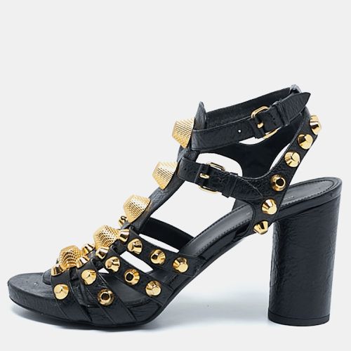 Balenciaga Black Leather Studded Ankle Strap Sandals Size 38 - Balenciaga - Modalova