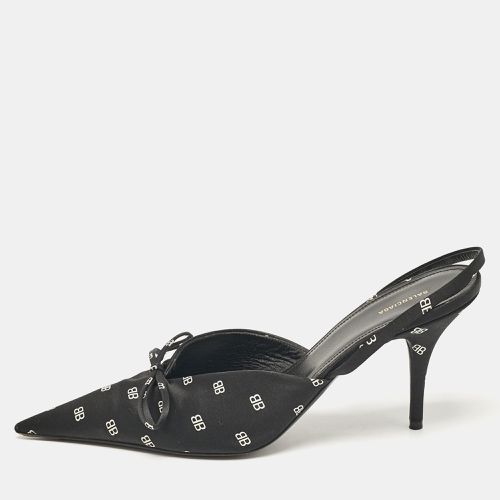 Balenciaga Black BB Print Satin Bow Knife Slingback Pumps Size 39.5 - Balenciaga - Modalova