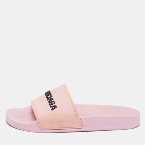 Balenciaga Pink Rubber Logo Embossed Flat Slides Size 39 - Balenciaga - Modalova