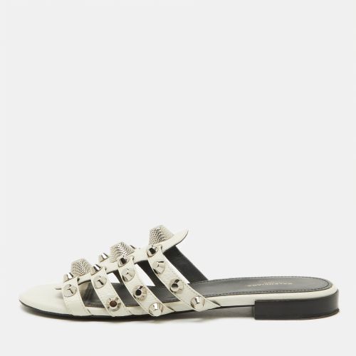 Balenciaga White Leather Studded Arena Flat Slide Sandals Size 38 - Balenciaga - Modalova