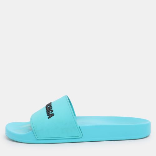 Balenciaga Blue Rubber Logo Pool Slides Size 40 - Balenciaga - Modalova