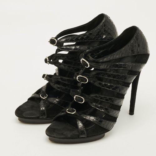 Size 37.5 Python Leather Suede Strappy Sandals - Balenciaga - Modalova