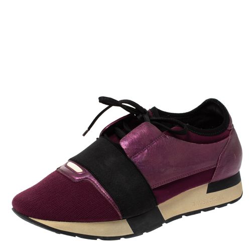 Balenciaga Purple/Black Neoprene and Leather Race Runner Sneakers Size 39 - Balenciaga - Modalova