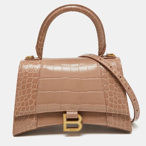 Balenciaga Beige Croc Embossed Leather Small Hourglass Top Handle Bag - Balenciaga - Modalova