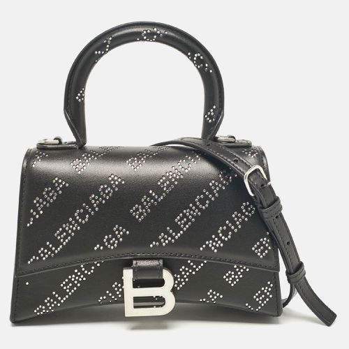 Balenciaga Black Leather XS Diagonal Logo Crystal Hourglass Top Handle Bag - Balenciaga - Modalova