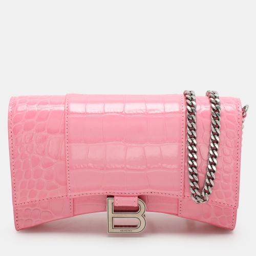 Balenciaga Pink Croc Embossed Leather XS Hourglass Wallet on Chain - Balenciaga - Modalova