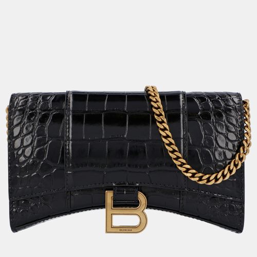 Balenciaga Black Croc Embossed Leather Hourglass Wallet on Chain - Balenciaga - Modalova