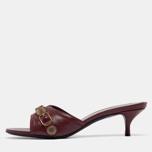 Balenciaga Burgundy Leather Le Cagole Slide Sandals Size 37 - Balenciaga - Modalova