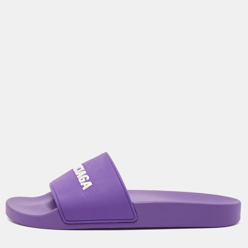 Balenciaga Purple/White Rubber Logo Pool Slides Size 40 - Balenciaga - Modalova