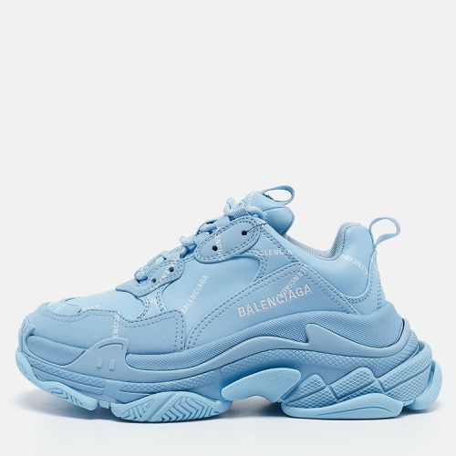 Balenciaga Blue Faux Leather Allover Logo Triple S Sneakers Size 36 - Balenciaga - Modalova