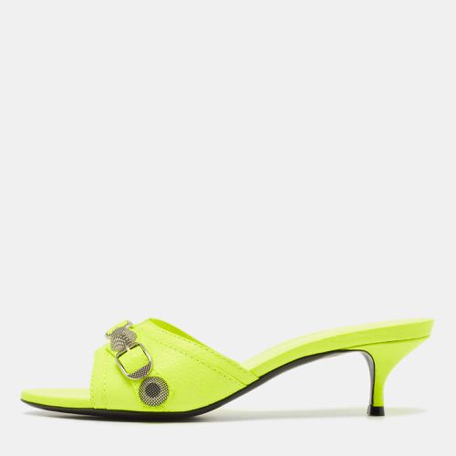 Balenciaga Neon Yellow Leather Le Cagole Studded Slide Sandals Size 37 - Balenciaga - Modalova