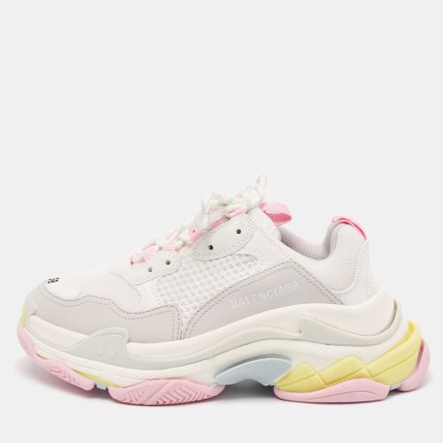 Balenciaga White Faux Leather and Mesh Triple S Low Top Sneakers Size 38 - Balenciaga - Modalova