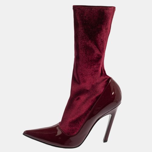 Balenciaga Burgundy Velvet And Patent Leather Knife Mid Calf Boots Size 39 - Balenciaga - Modalova