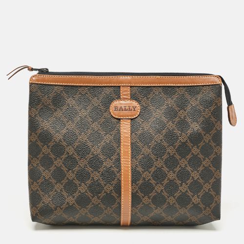 Bally Black/Brown Monogram Coated Canvas and Leather Zip Pouch - Bally - Modalova