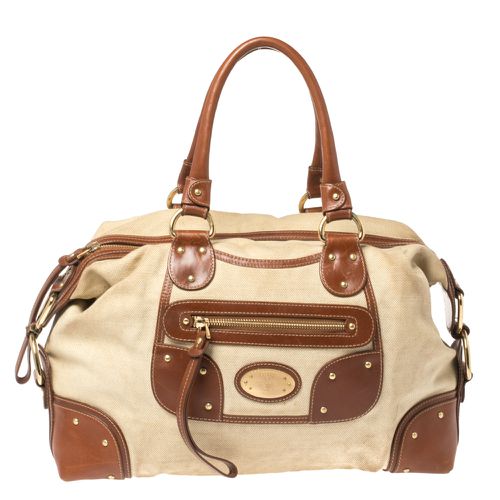 Bally Beige/Brown Canvas and Leather Zip Pocket Satchel - Bally - Modalova