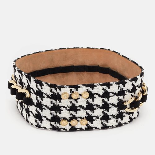 Balmain Black/White Tweed Chainlink Wide Waist Belt - Balmain - Modalova