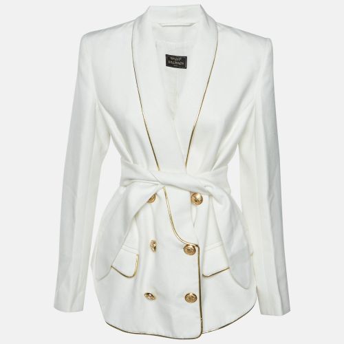 Canvas Belted Double Breasted Blazer L - Balmain - Modalova
