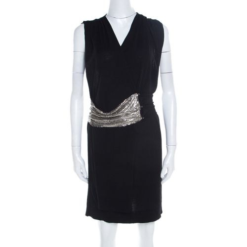 Balmain Black Knit Wool Chainmail Paneled Faux Wrap Mini Dress M - Balmain - Modalova