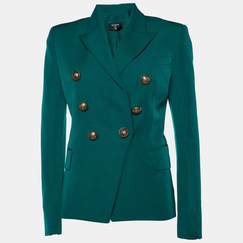 Balmain Green Wool Double Breasted Grain de Poudre Blazer S - Balmain - Modalova