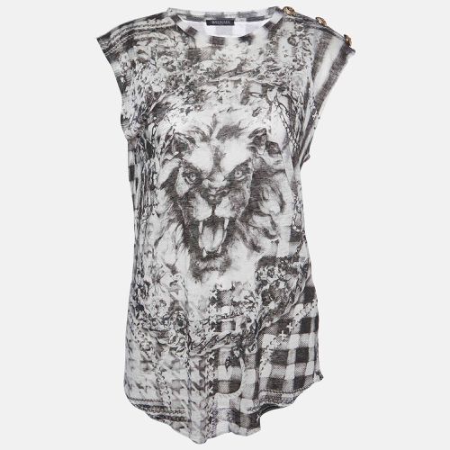 Balmain Grey Printed Linen Knit Sleeveless Top M - Balmain - Modalova