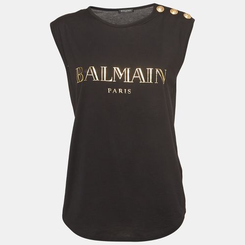 Balmain Black Logo Print Cotton Tank Top S - Balmain - Modalova