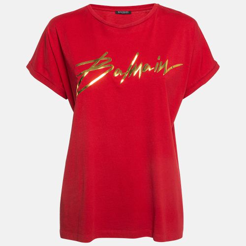 Balmain Red Foil Logo Printed Cotton T-Shirt M - Balmain - Modalova