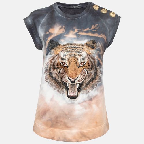 Balmain Multicolor Tiger Embroidered Dyed Cotton T-Shirt S - Balmain - Modalova