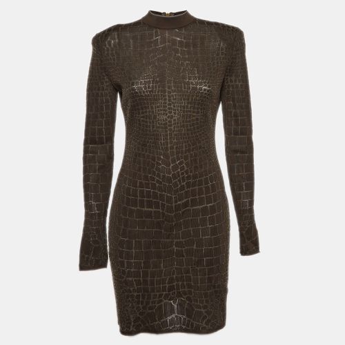 Balmain Brown Crocodile Patterned Jersey Fitted Mini Dress L - Balmain - Modalova