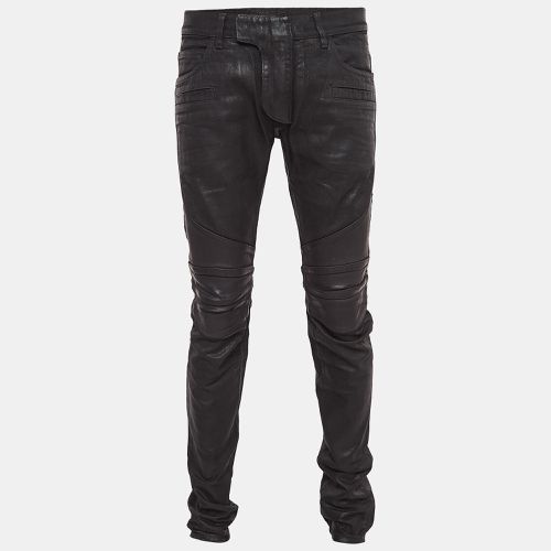 Balmain Black Waxed Leather Trim Denim Jeans M Waist 32" - Balmain - Modalova