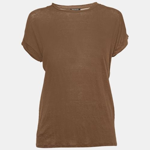 Balmain Brown Stretch Linen Jersey Rolled Sleeve T-Shirt S - Balmain - Modalova