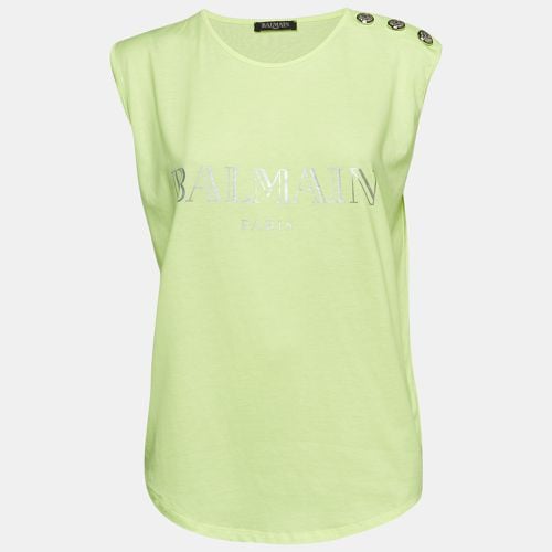 Balmain Fluorescent Green Logo Print Jersey Sleeveless T-Shirt M - Balmain - Modalova