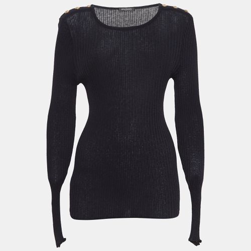 Balmain Black Rib Knit Button Detail Sweater M - Balmain - Modalova