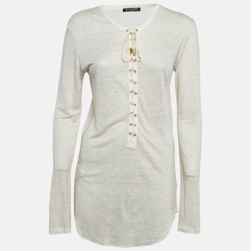 Balmain Off-White Linen Knit Lace-Up Top M - Balmain - Modalova