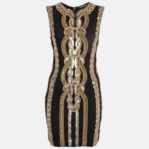 Balmain Black/ Gold Sequin and Crystal Embellished Mesh Mini Dress M - Balmain - Modalova