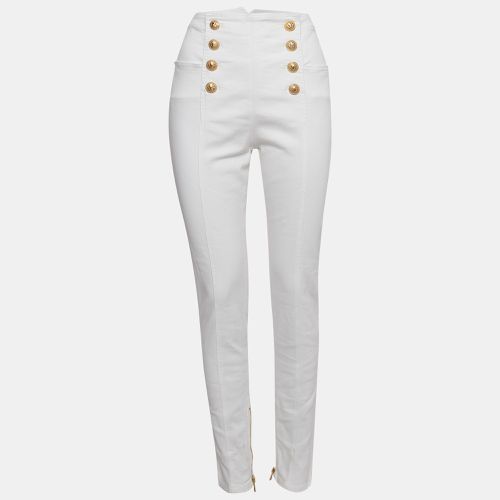 Balmain White Denim Button Embellished High Waist Pants L - Balmain - Modalova