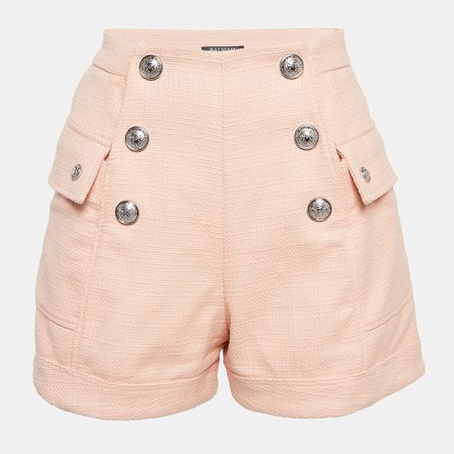 Balmain Light Orange Canvas Button Embellished High-Waist Shorts S - Balmain - Modalova