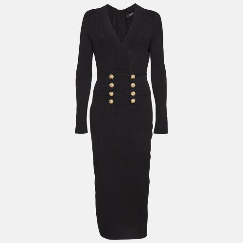 Balmain Black Pinhole Patterned Knit Zip-Up Full Sleeves Bodycon Dress L - Balmain - Modalova