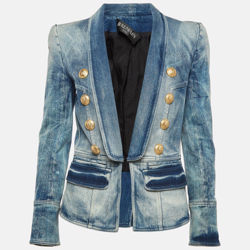 Balmain Blue Washed Denim Open Front Jacket M - Balmain - Modalova