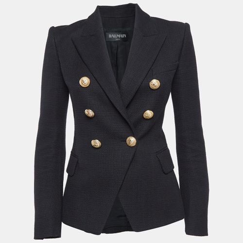 Balmain Black Basketweave Cotton Double Breasted Blazer S - Balmain - Modalova