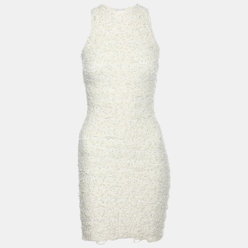 Balmain Cream Textured Nylon Blend Pearl Detail Midi Dress XS - Balmain - Modalova