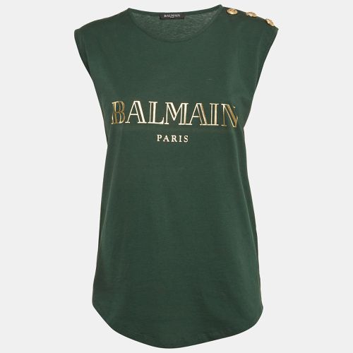 Balmain Green Logo Print Cotton Sleeveless T-Shirt M - Balmain - Modalova