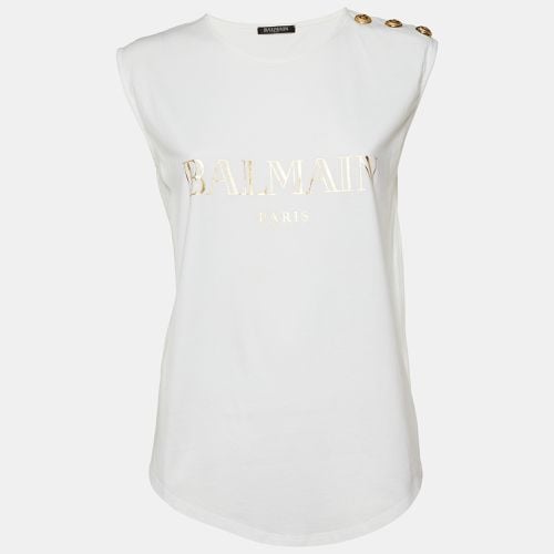 Balmain White Logo Print Cotton Sleeveless T-Shirt M - Balmain - Modalova