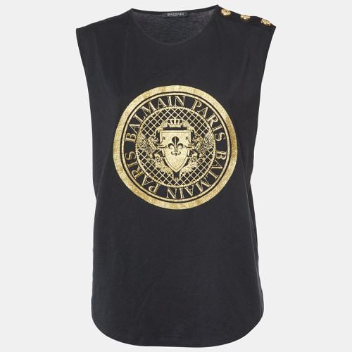 Balmain Black Logo Print Cotton Sleeveless T-Shirt L - Balmain - Modalova