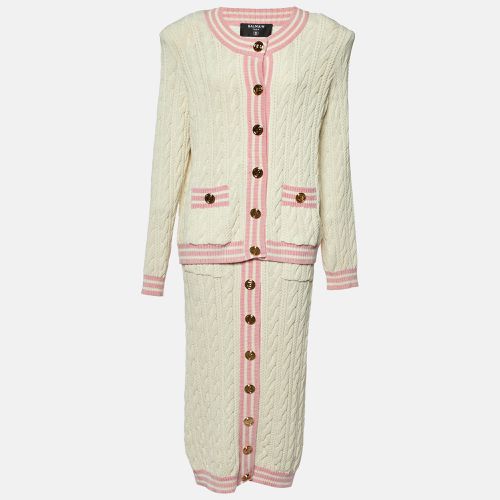 Balmain White Cable Knit Button Front Skirt & Cardigan Set L - Balmain - Modalova