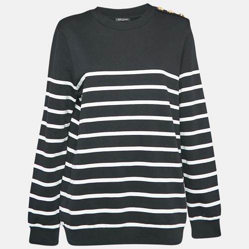 Balmain Black Striped Cotton Knit Crew Neck Sweatshirt L - Balmain - Modalova