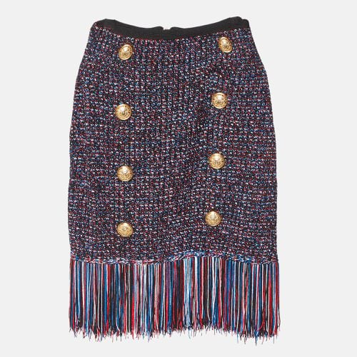 Balmain Multicolor Knit Button Detail Fringed Mini Skirt M - Balmain - Modalova