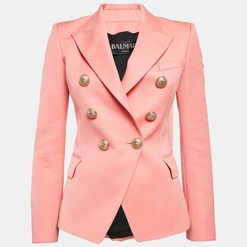 Balmain Pink Gabardine Wool Double-Breasted Blazer S - Balmain - Modalova